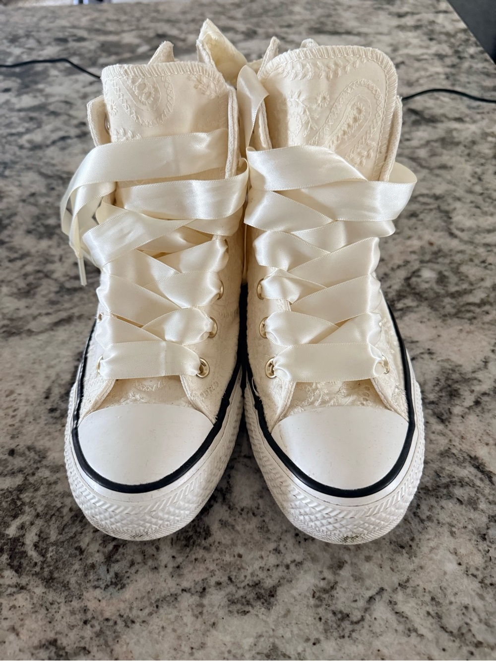 Converse Cream High-Top Satin Ribbon Sneakers - Picture 2 of 7